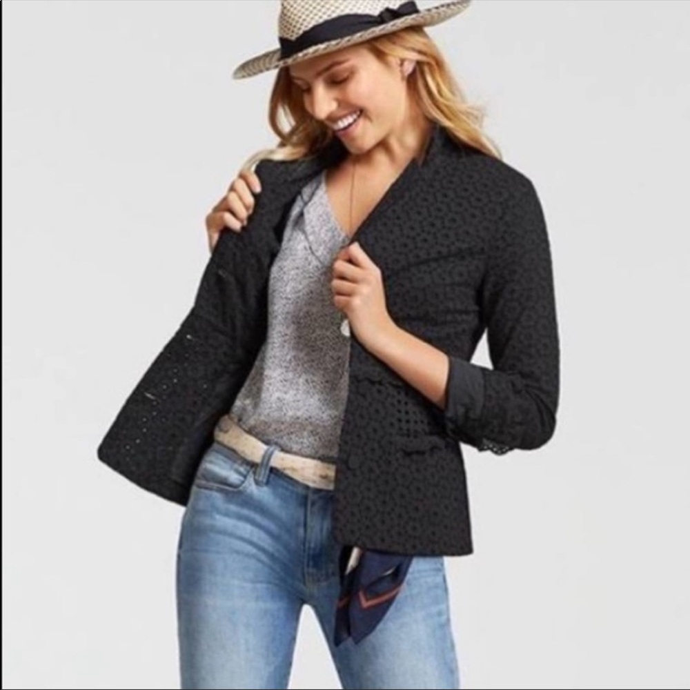 Cabi Flamenco Eyelet Ruffle Trim Blazer